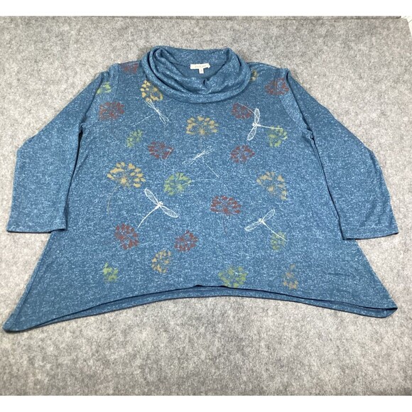 Jess & Jane Top Tunic Women X Large Blue Floral Cowl Neck Lagenlook Flowy - Picture 5 of 13